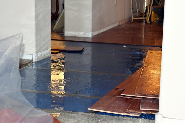 Flooded room from broken water heater