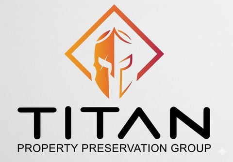 Titan Property Preservation Group logo featuring an orange and red stylized torch icon within a diamond shape above the company name